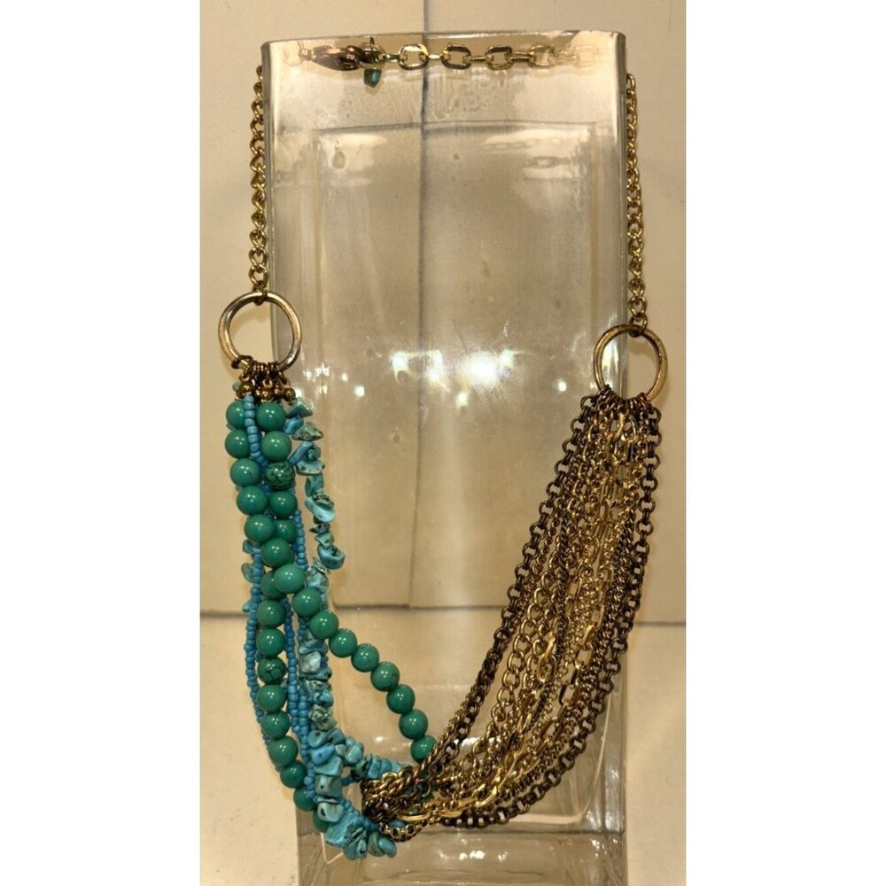 Multi-Strand Turquoise Colored & Dark‎ Bronze Chain Necklace